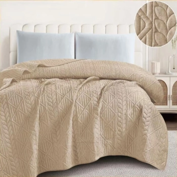 Narzuta 220x240 welurowa beżowa tłoczona gruba NP01